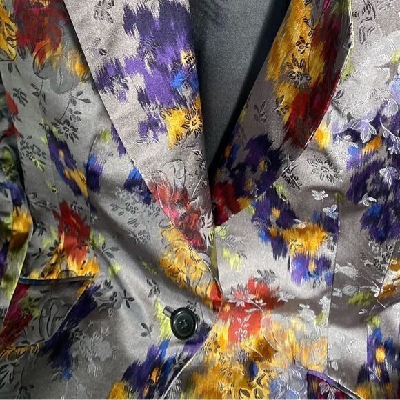 Ralph Lauren Watercolor Multicolored Floral Gray Silk Jacquard Dinner Jacket - Picture 15 of 16